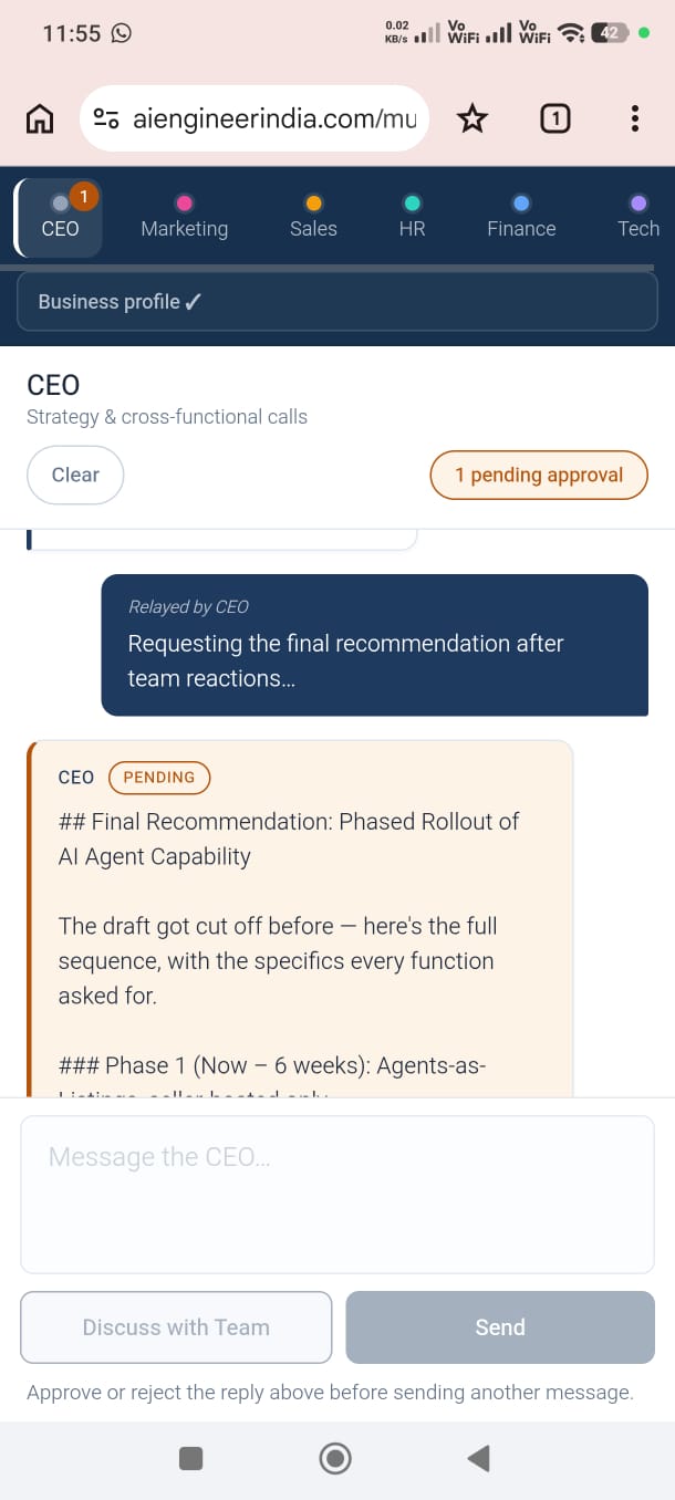 Multi-agent AI team dashboard
